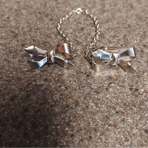 Silver Bow Chain Earrings